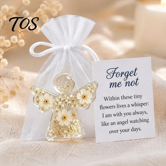 Acrylic Angel Pocket Hug Token Forget Me Not Dried Flower Keepsake, Mini Figurine, Meaningful Encouragement Memorial Comfort Angels Gift with Sympathy