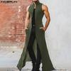 Summer Men Satnd Neck Sleeveless Open Front Casual Loose Long Tanks Cardigan