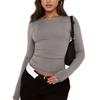 Women's Fashion Solid Colour Round Neck Long Sleeve T-Shirt Top