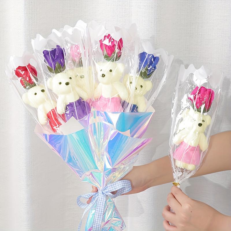 1/5pcs Artificial Rose Flowers Cartoon Scented Flower Soap Roses Mother's Day Bear Soap Bouquet Wedding Home Decorations