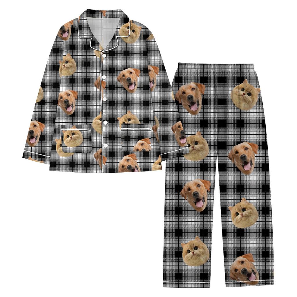 Персонализированные пижамы с лицами для мужчин и женщин, пижамы в подарок для семьи, мамы-кошки, мамы-собачки, индивидуальный рождественский комплект
