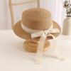 Baby Lace Bowknot Straw Hat Toddler Sun Hat Girls' Beach Hat British Style Top Hat Flat Top Sun Cap