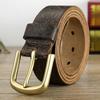 Ремень мужской трендовый латунный пряжка ручной работы первый слой коровьей кожи ретро латунный кожаный ремень с резьбой в виде черепа
