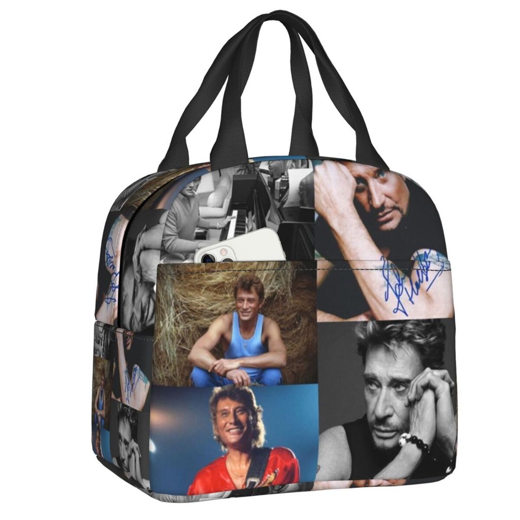 Custom Johnny Hallyday French Rock Singer Insulated Lunch Bag for Outdoor Picnic Resuable Cooler Thermal Bento Box Women Kids