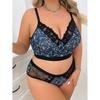 Европейский и американский комплект сексуального нижнего белья больших размеров, ажурный, темно-синий, элегантный комплект бюстгальтера