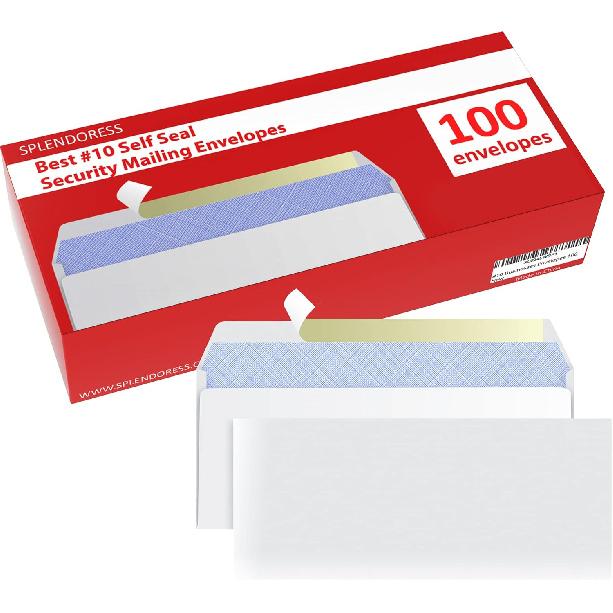 #10 Envelopes Letter Size Self Seal | 100 Business Mailing Security Peel and Sealing Envelope | 100% Tinted | no 10 White Windowless Legal Regular