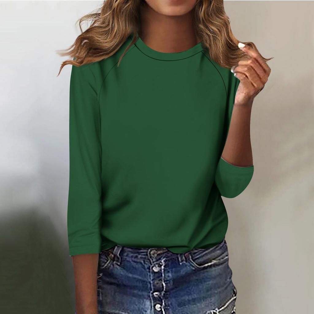 Shirt For Women's Fashion Casual Raglan Sleeve Round Neck 3/4 Sleeve Loose Solid Color T-Shirt Ladies Top