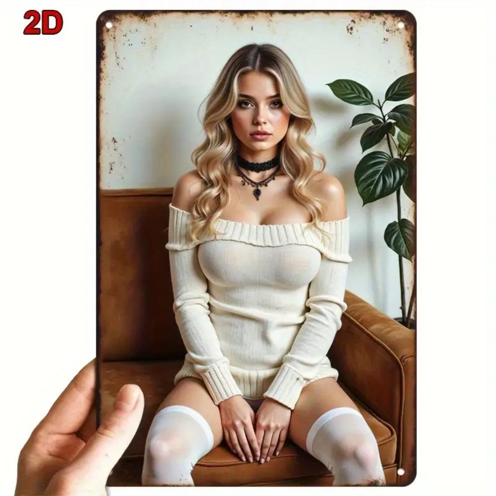 Винтажный металлический настенный декор - Модный 2D знак для женщин, 18,9-32X30 дюймов, Идеально подходит для спальни/гостиной/бара/кафе