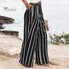 Женские брюки на пуговицах на молнии, длинные брюки с высокой талией, прямые широкие длинные брюки с полосатым принтом