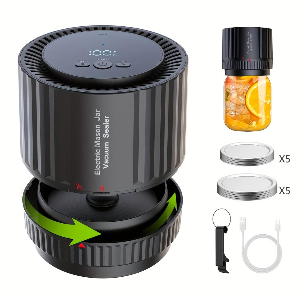 Portable Electric Mason Canister Vacuum Sealing Set - Handheld Automatic Food Preservation with Bright Screen Display,USB Rechargeable Lithium Battery