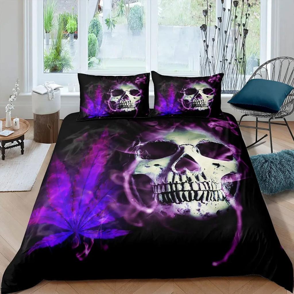 Sugar Skull Bedding Comforter Cover Set Gothic Duvet Cover Twin/Full/Queen/King Set 3 Pieces Soft Microfiber Duvet Cover