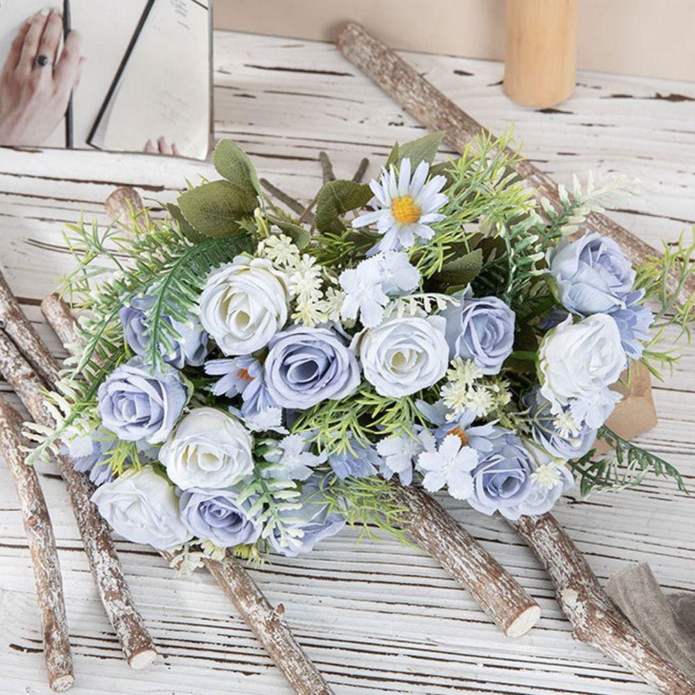 Plastic Artificial Rose Daisy Flowers Real Touch Fake Flower Outdoor Garden Decor