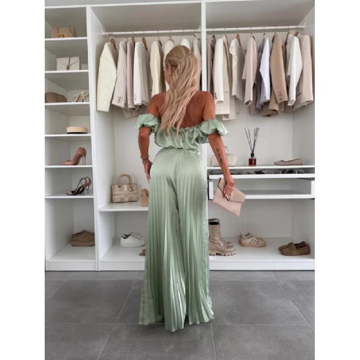 Элегантный однотонный комплект из жилета с длинным рукавом и плиссированных брюк для лета, новинка для женщин, модный и стильный наряд