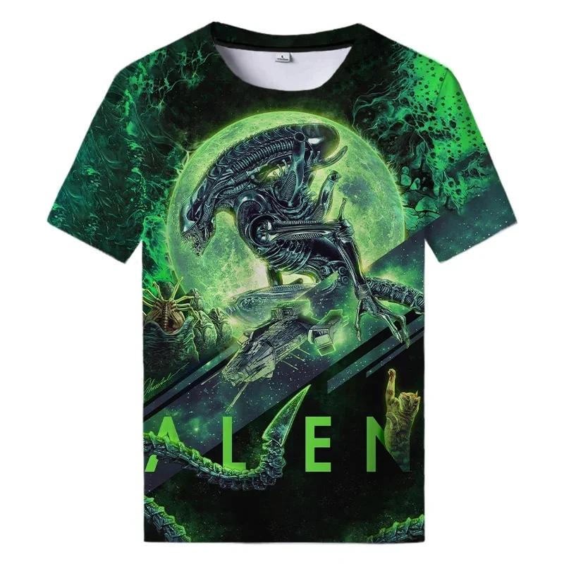 Summer New Alien Art 3D Print T-shirt For Men Clothing Daily Casual T-shirt Horror Alien Movie Graphic Harajuku Tops Tees Shirts