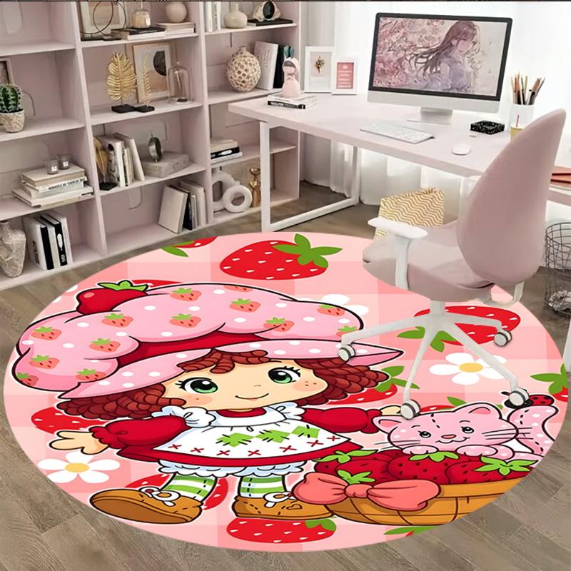 1pc Princess Strawberry12 Carpet, Round Rug, Comfortable, Suitable for Entryways, Living Rooms, Office, And Bedrooms, Christmas Decoration