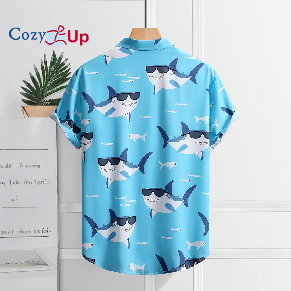 Мужская рубашка с коротким рукавом с принтом акулы, мужская рубашка, лето 2025, новинка