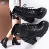 Large Size High-heeled Boots Autumn and Winter New European and American Black Martin Boots Round Head Thick Heel Belt Buckle Women's Short Boots