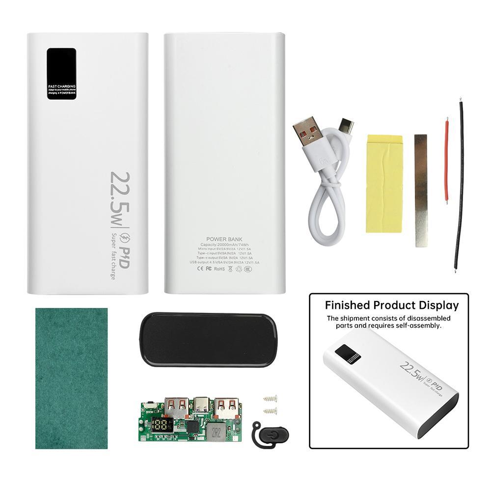 22,5 В 1260110 Чехол-аккумулятор Быстрая зарядка Светодиодный Цифровой Power Bank Набор для самостоятельной сборки 20000 мАч Держатель аккумулятора USB Type C