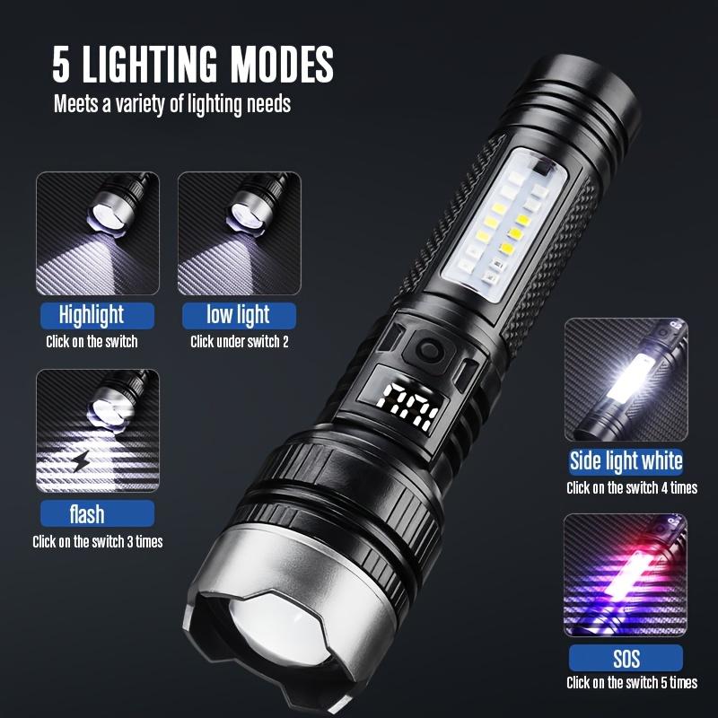 Сверхъяркий светодиодный фонарик перезаряжаемый с переменным зумом и красным/синим частотным миганием для кемпинга, рыбалки, семьи, чрезвычайных ситуаций, прочный
