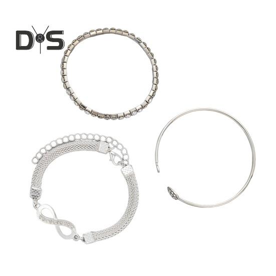 3 Pcs/Set Rhinestone Cuff Bracelets Heart Open Bracelet Jewelry Retro Lucky Stack Bracelets for Women Adjustable Dainty Bracelet Gifts