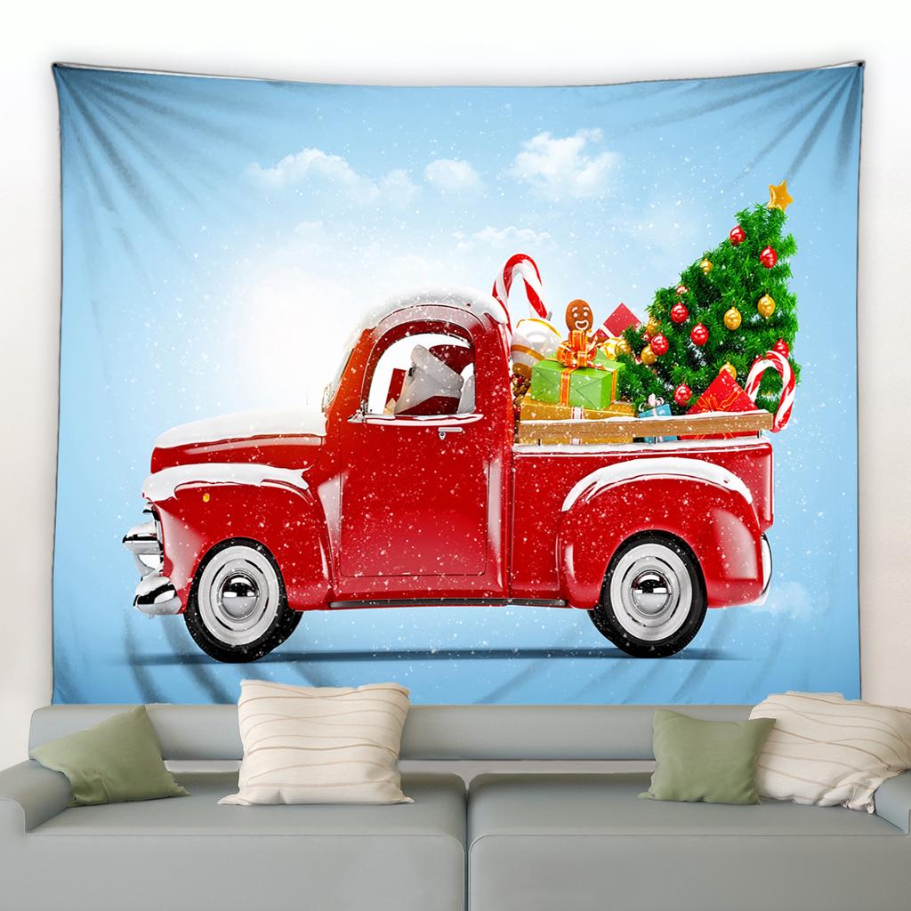 Home Decor Art Wall Hanging Dorm Bedroom Living Room Christmas Tapestry Santa Christmas Tree Ball Gift Fireplace Decoration