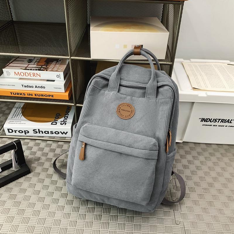 Women Corduroy Backpack Student School Bag Retro Class Book Backpack