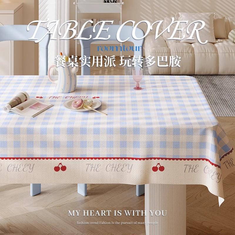 Корейская Клетчатая Вишня ПВХ Скатерть для Обеденного Стола Водонепроницаемая Утренняя Милая Живущая Одна Девушка Стол для Завтрака, Декоративная Накидка