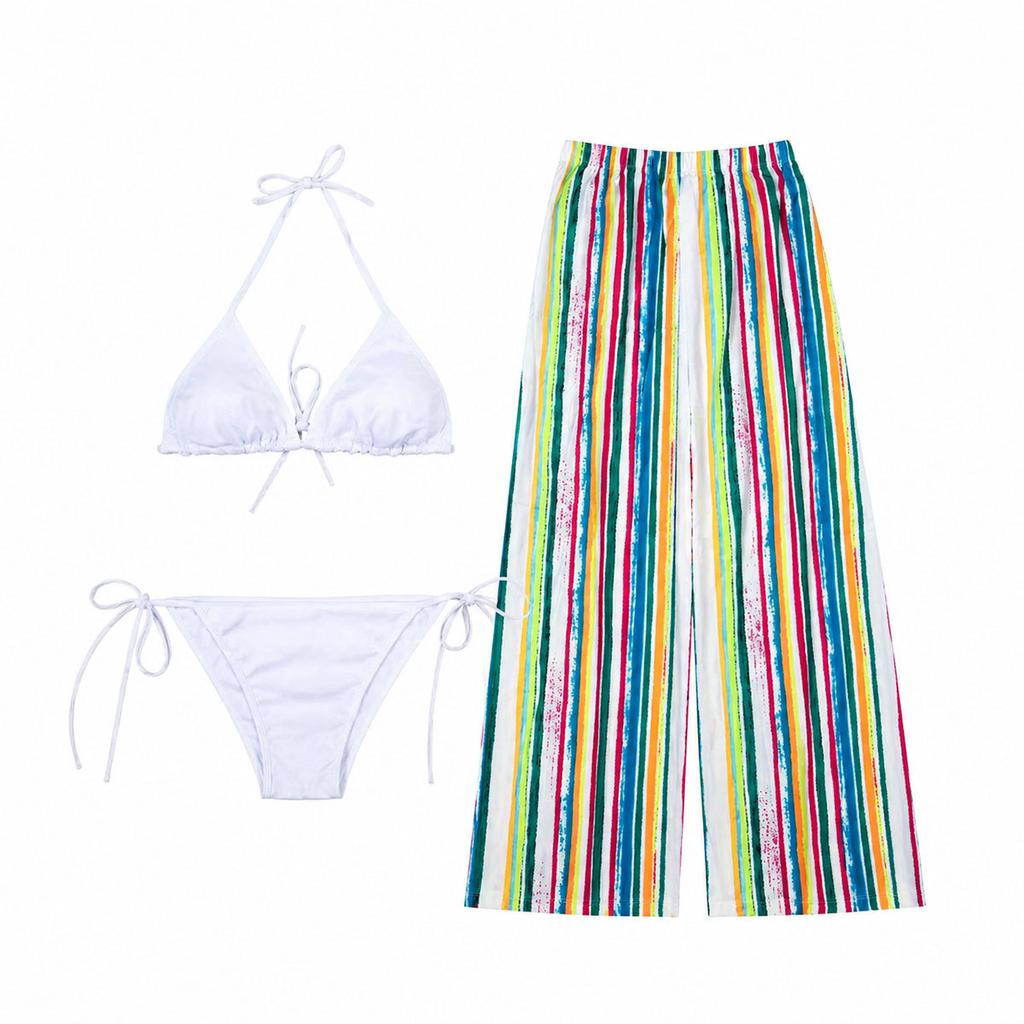 Pure desire babes white bikini three-piece sexy split swimsuit women's seaside vacation beach wide-leg pants set