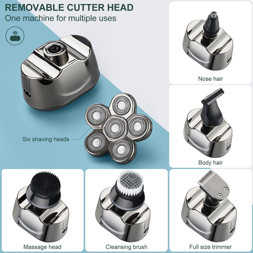 Men 5 In1 Bald Head Shaver Multifunctional Grooming Kit Cordless Electric Shavers USB Rechargeable KTY