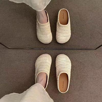 Вязаные нишевые ретро однопедальные полушлепанцы женские весна 2025 новая мода универсальные удобные ленивые сандалии