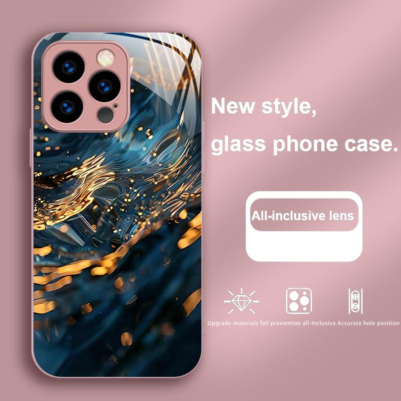 Красочные Волны Синие Для IPhone 16 Plus 15 14 13 12 Mini 11 Pro Max X XS XR 7 8 Plus 2022 Закаленное Стекло Чехол для Телефона