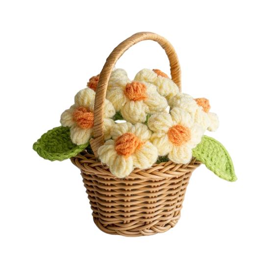 Вязаная крючком декорация в горшке, ручная работа, вязаный цветочный орнамент, готовый цветок ручной вязки