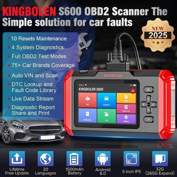 Диагностический сканер - KINGBOLEN - S600 - 4 Системы - 10 Сервисов - HD Сенсорный Экран 5"