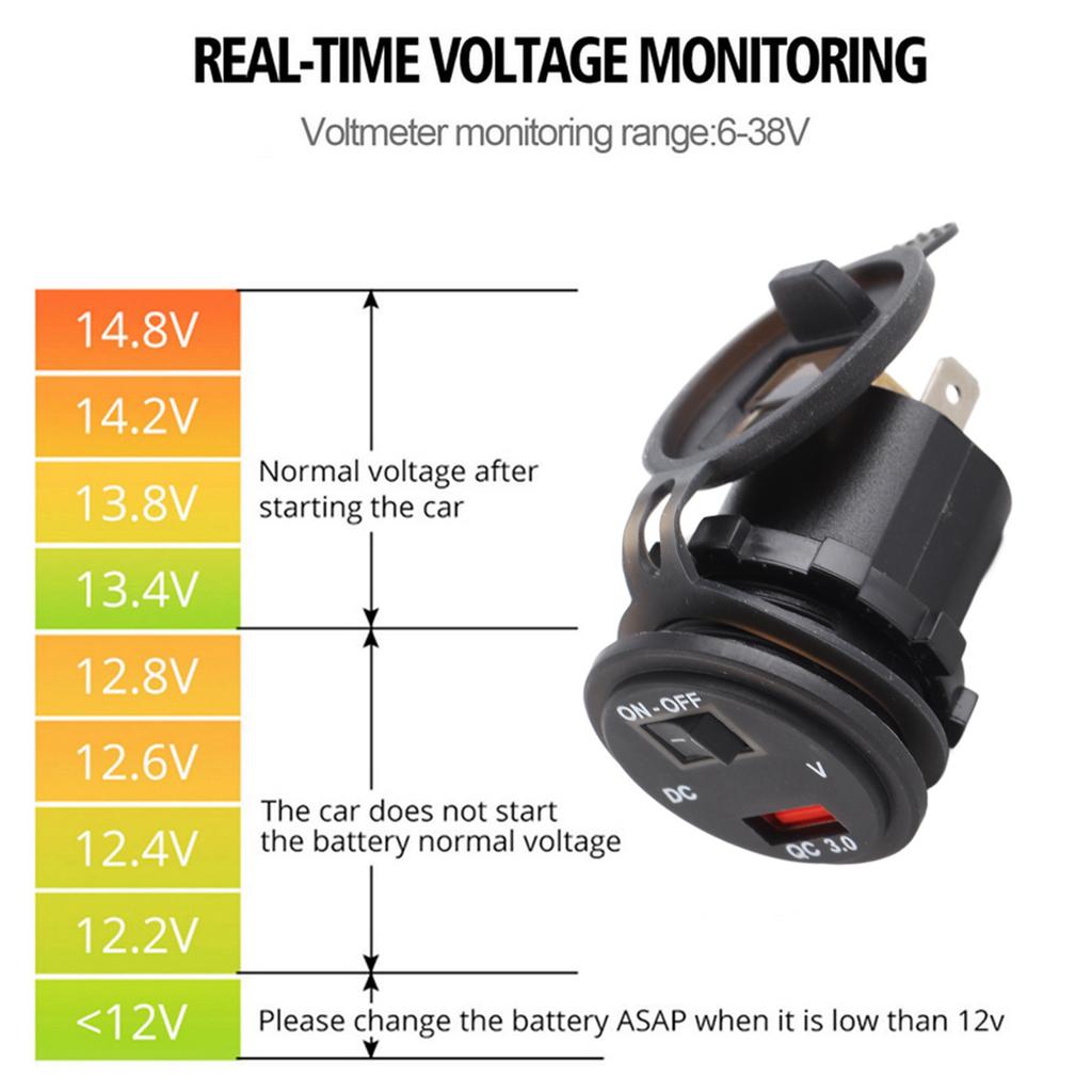 12V IP66 3.0A Светодиодное цифровое зарядное устройство для телефона Адаптер с независимым переключателем с линией 23,6 дюйма Красный DC12‑24V