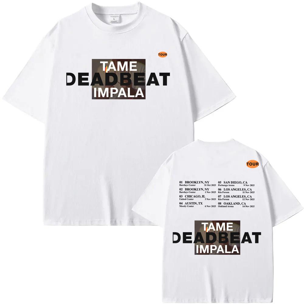Tame Impala - Deadbeat Tour2025 Футболка Летний Рок Оверсайз 100% Хлопок Круглый Вырез Топы Одежда Круглый Вырез Рэпер Ropa Mujer