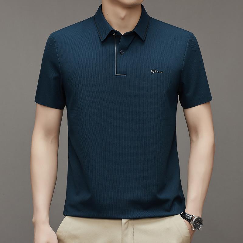 Summer High-Elastic Men'S Short-Sleeved Polo Shirt Printed Casual Loose Thin Breathable Undershirt