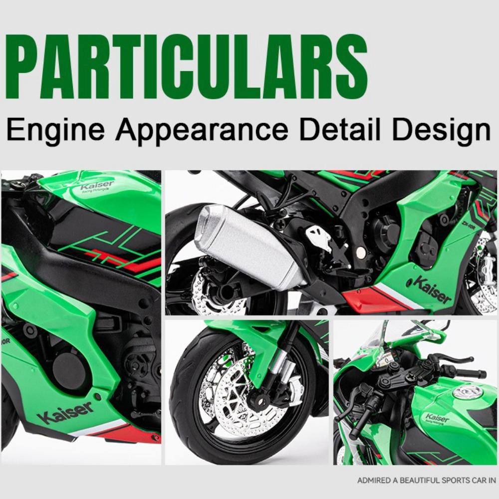 1/12 Kawasaki ZX-10R Мотоцикл Игрушечная модель автомобиля Литье под давлением со звуком и светом Подвеска заднего колеса Модели транспортных средств Коллекционируйте подарки
