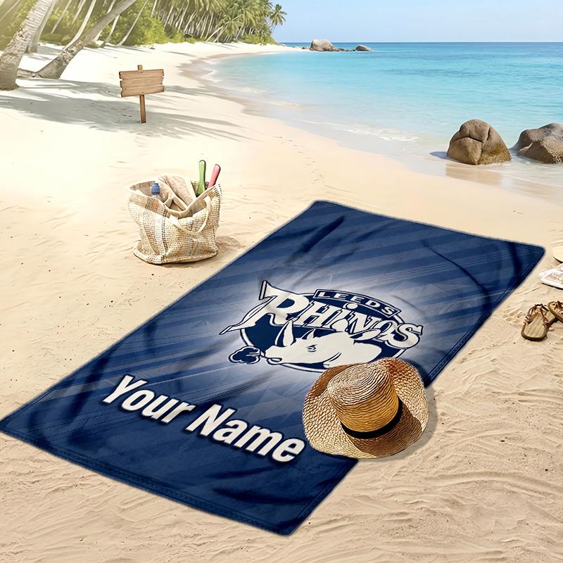 Leeds Rhinos Custom Beach Towel, Print Your Name Text Lightweight Absorbent Towel for Swimming Travel