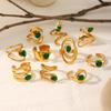 Retro Green Gemstone Zircon Stainless Steel Open Ring for Women