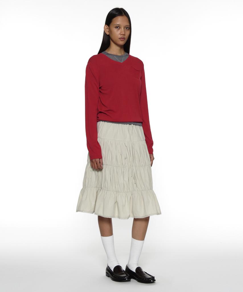 PARTIMENTO WOMEN Pwc Lace Trim Tiered Midi Skirt_Beige