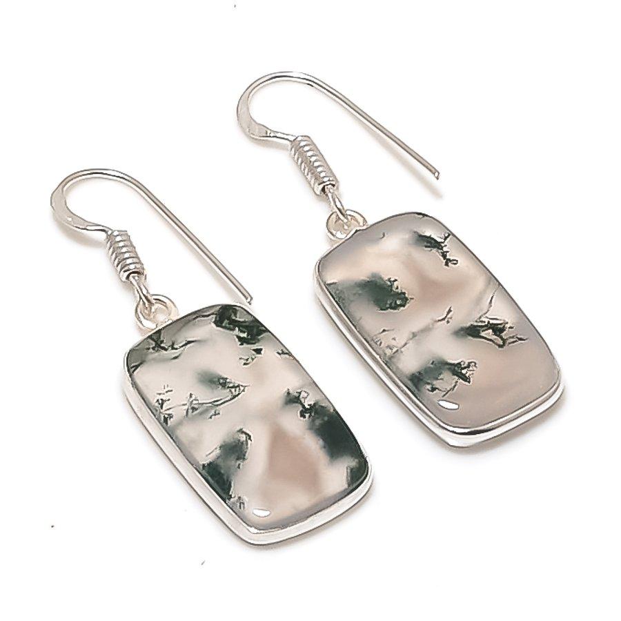 Натуральный индийский моховой агат, серьга из стерлингового серебра 925 пробы 1,58" AE-11531