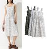 Summer New Product Women's Clothes Cotton Pleated Floral Square Collar Flared Mid-Length Sling Dress 1287798