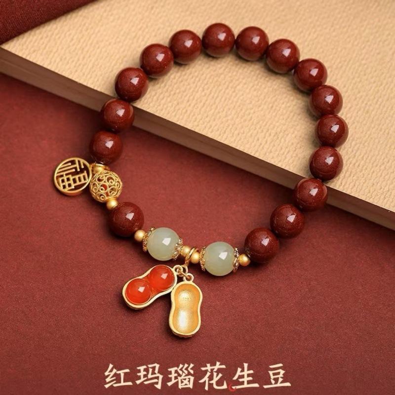 Good Luck Peanut Cinnabar Bracelet for Women S9Pure silver gold-plated peanut luxury niche rabbit bracelet birthday gift