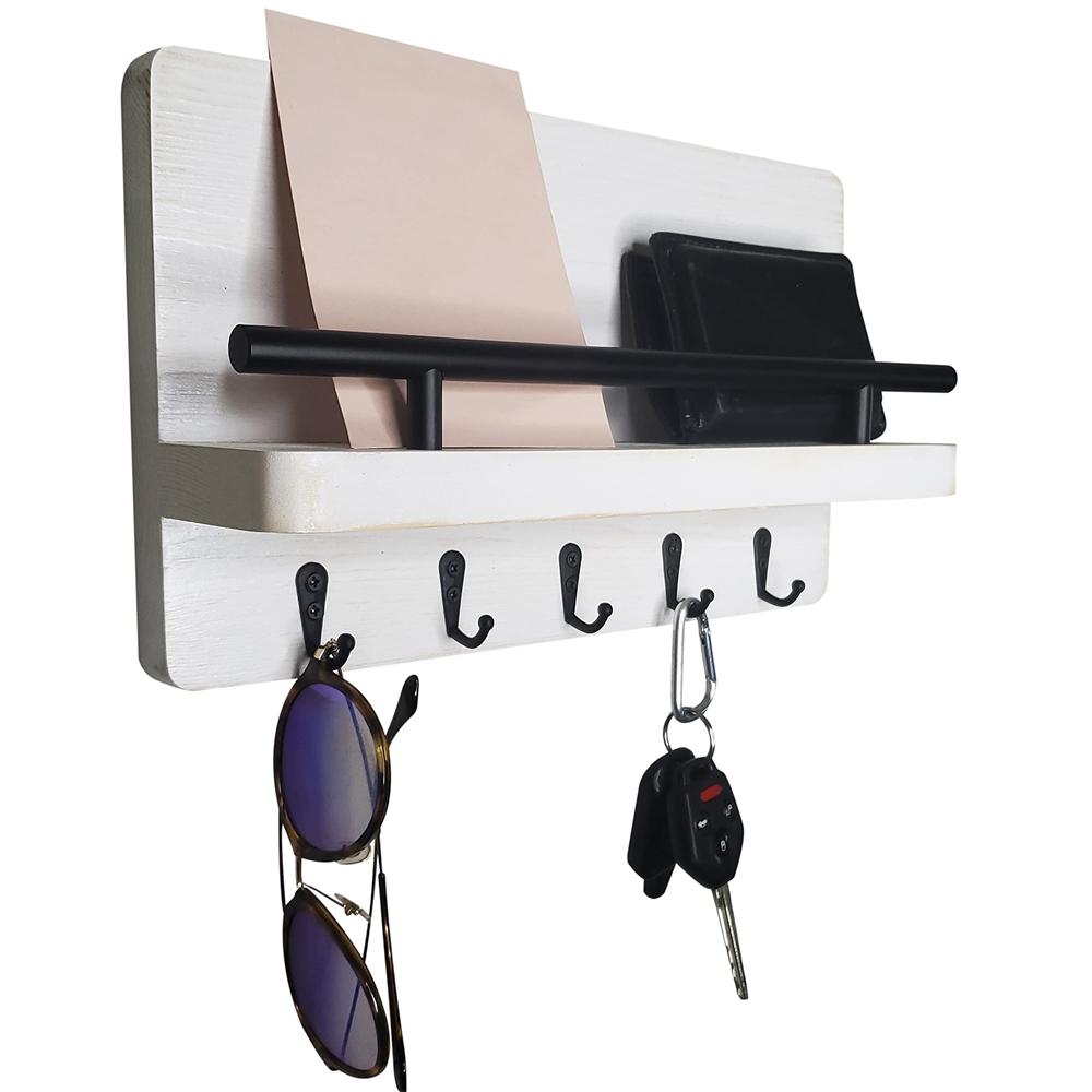 Держатель для почты и ключей на стену, декоративная деревянная настенная полка с 5 крючками, настенная стойка с полкой, органайзер для ключей, крючки для входа