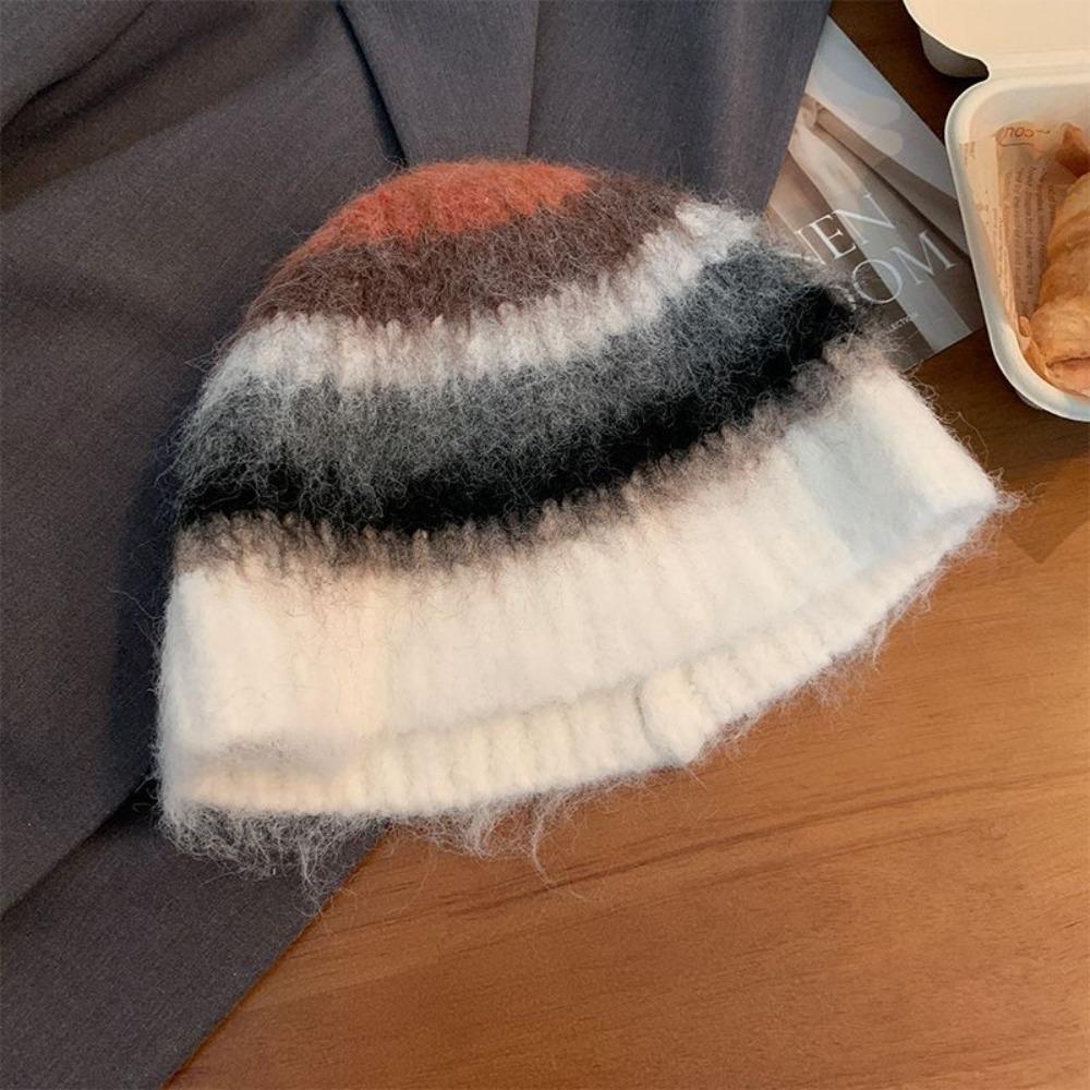 Autumn Winter Colored Woolen Hat Korean Women Beanie Hat Trendy Y2k Striped Hat  Female