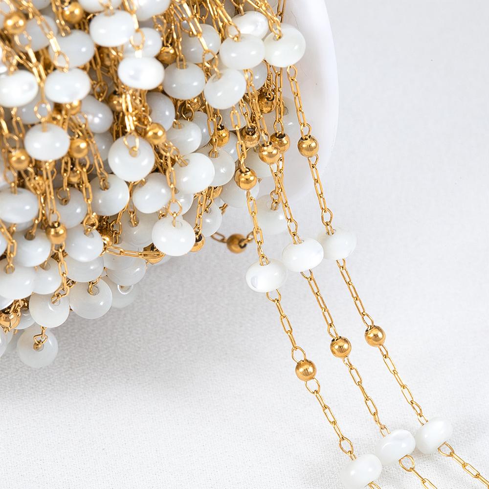 1M Fashion Glass Ball Flat Beads Stainless Steel Beaded Chain Gold Color Chains for DIY Women Necklace Bracelet Jewelry Findings