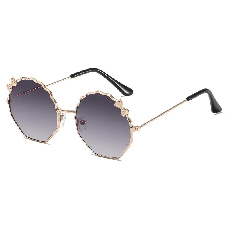 Милые солнцезащитные очки-многоугольники с бантиком для детей, для мальчиков и девочек, солнцезащитные очки с защитой от УФ-лучей, детские очки, очки от солнца для маленькой девочки, очки с металлической оправой, защита UV400