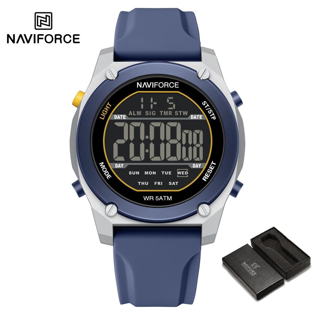 Naviforce Оригинальные мужские цифровые часы с ЖК-дисплеем, дата, календарь, секундомер, будильник, силиконовый ремешок, ночной узор, водонепроницаемые мужские часы NF7134