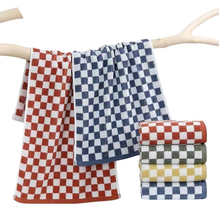Vintage Checkered Woven Cotton Towels: Hypoallergenic Quick-Dry Bath & Hand Towels