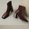 Autumn Vintage Thick Heel Women Ankle Boots Fashion Square Toe Ladies Elegant Mordern Short Booties